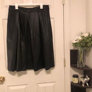 Black faux leather midi pleated skirt